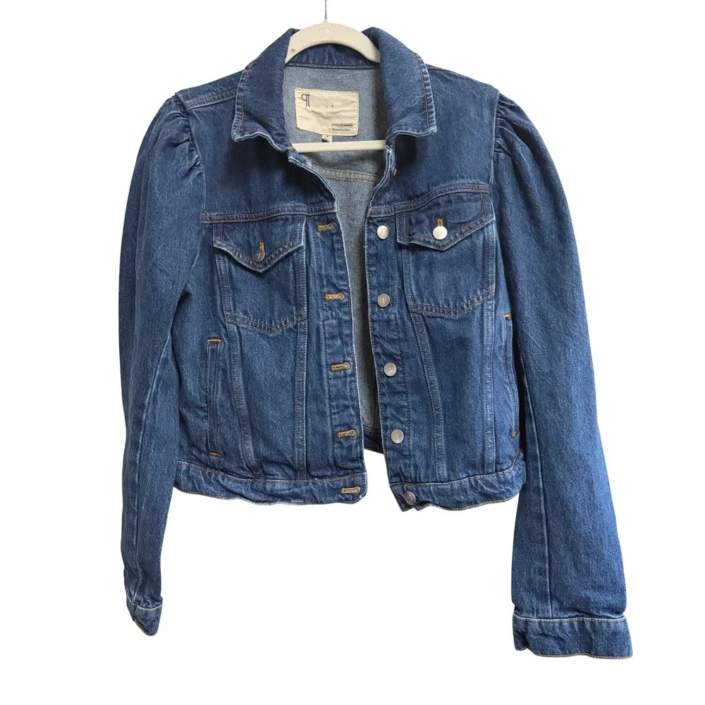 Pilcro‎ Denim Jacket Blue Puff-Sleeve Button-Up Cropped Medium